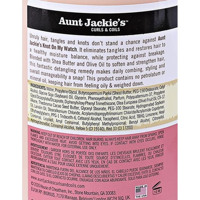 Aunt Jackie’s Knot On My Watch Instant Detangling Therapy – 12 oz | Shea Butter - Enriched Leave - In for Curls, Coils & Waves - Beauty Exchange Beauty Supply