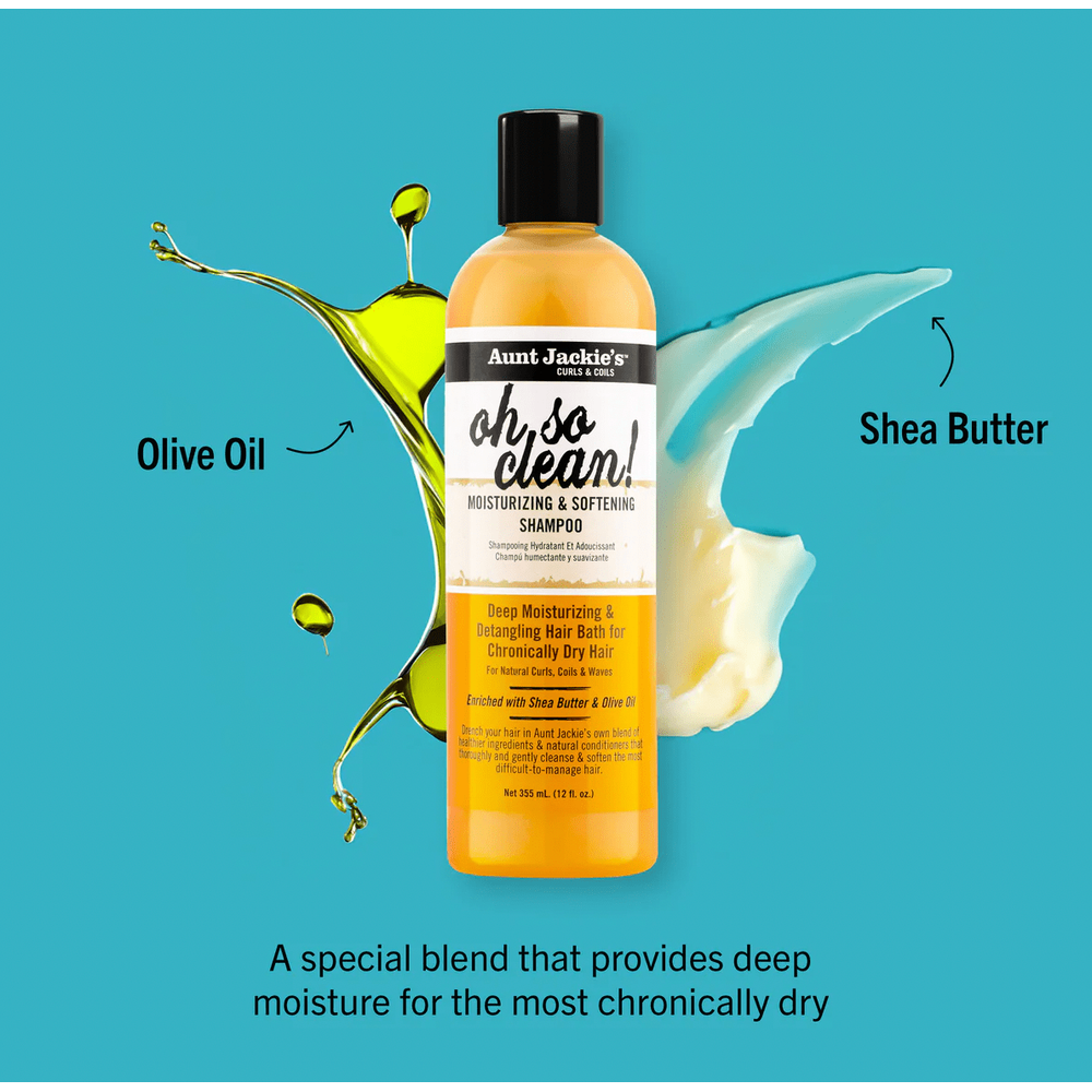 Aunt Jackie’s Oh So Clean Moisturizing & Softening Shampoo – 12 oz | Gentle Cleanse for Curly, Coily & Wavy Hair - Beauty Exchange Beauty Supply