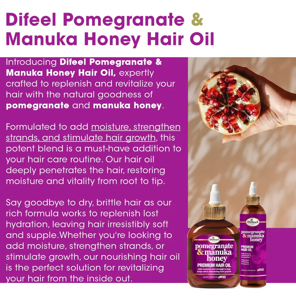 Difeel Pomegranate and Manuka Honey Hair Oil – 7.1 oz & 8 oz