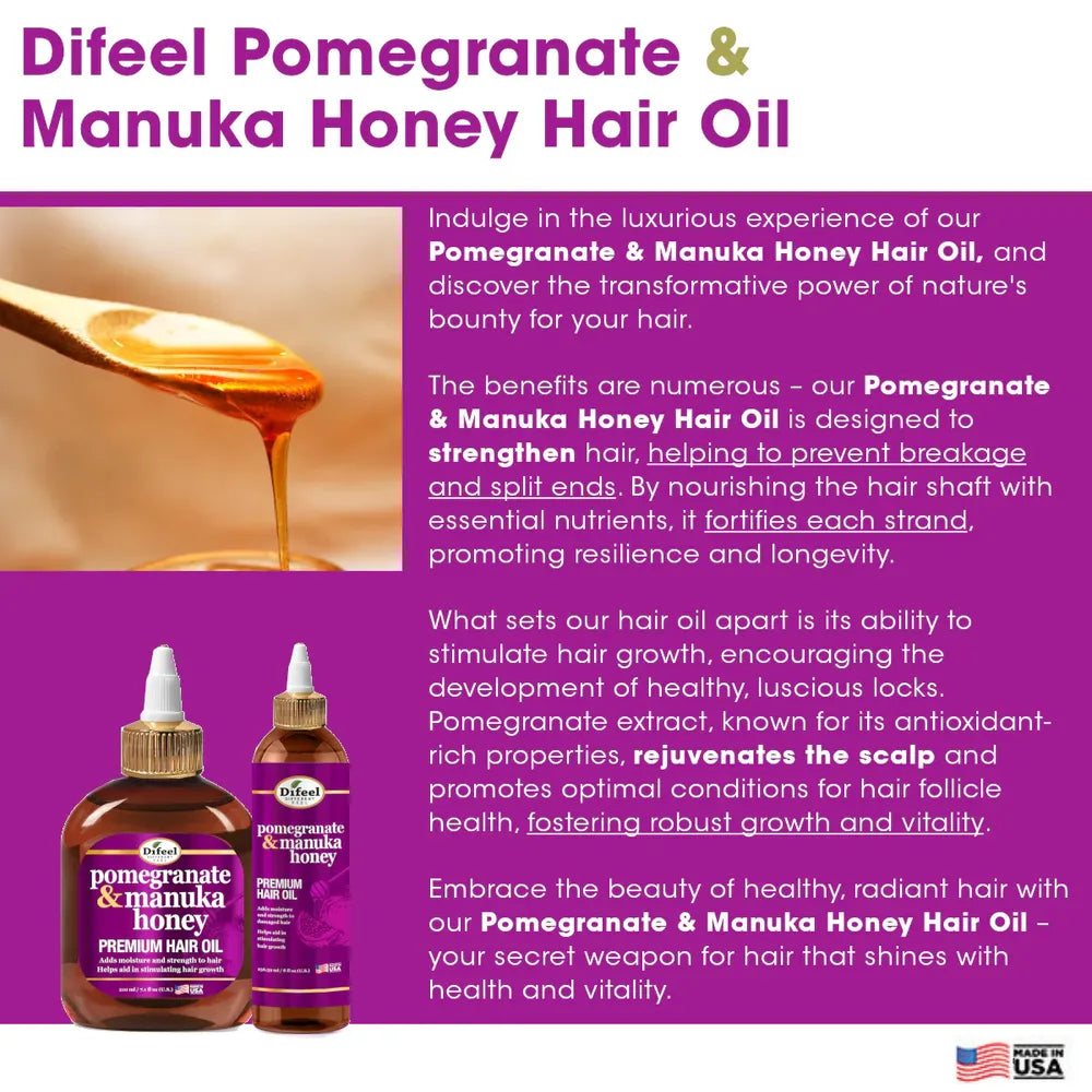 Difeel Pomegranate and Manuka Honey Hair Oil – 7.1 oz & 8 oz