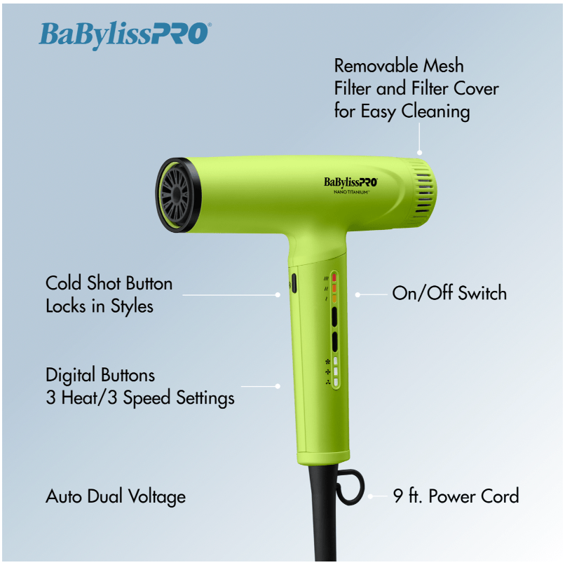 BaBylissPRO Nano Titanium 1400W Hair Dryer โ Lightweight Travel Blow Dryer with Ionic Technology - Beauty Exchange Beauty Supply