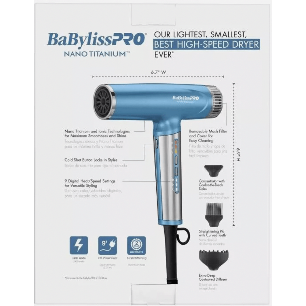 BaBylissPRO Nano Titanium 1400W Hair Dryer โ Lightweight Travel Blow Dryer with Ionic Technology - Beauty Exchange Beauty Supply