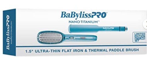 BaBylissPRO Nano Titanium Flat Iron & Paddle Brush combo display picture 1