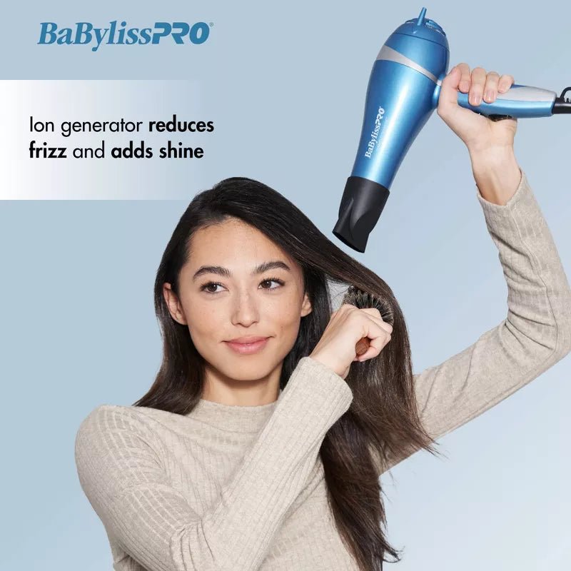 BaBylissPRO Nano Titanium Hair Dryer – Blue – 2000W, Professional Ionic Technology for Fast Drying and Smooth Hair - Beauty Exchange Beauty Supply