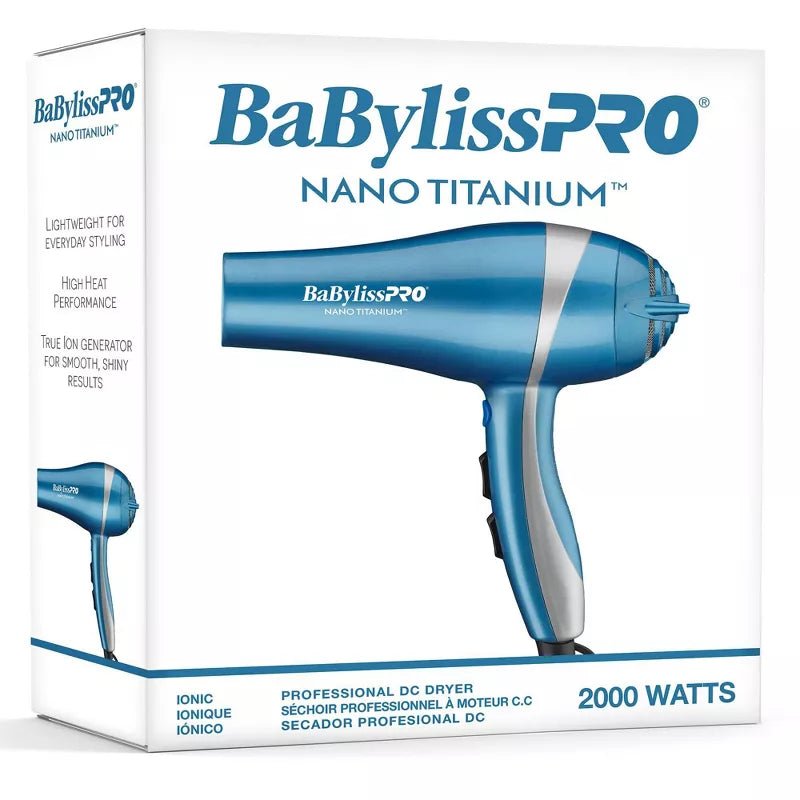 BaBylissPRO Nano Titanium Hair Dryer – Blue – 2000W, Professional Ionic Technology for Fast Drying and Smooth Hair - Beauty Exchange Beauty Supply