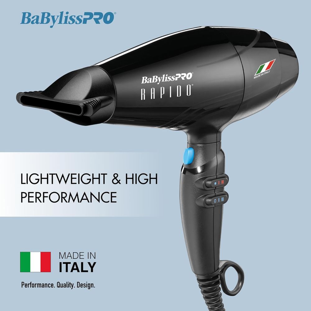 BaBylissPRO Nano Titanium Rapido Hair Dryer – 2000W Lightweight Professional Blow Dryer, Italian - Made w/ Ionic Technology - Beauty Exchange Beauty Supply