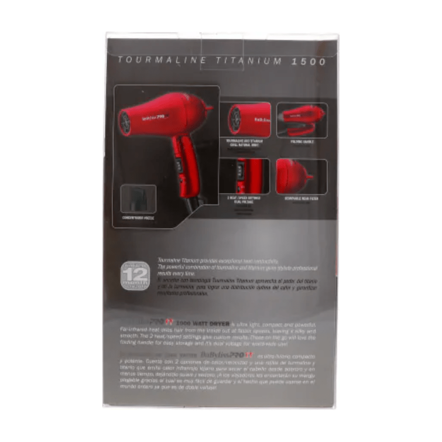 BaBylissPRO TT Tourmaline Titanium 1000W Travel Hair Dryer – Compact Ionic Blow Dryer for Frizz - Free Styling On - the - Go - Beauty Exchange Beauty Supply