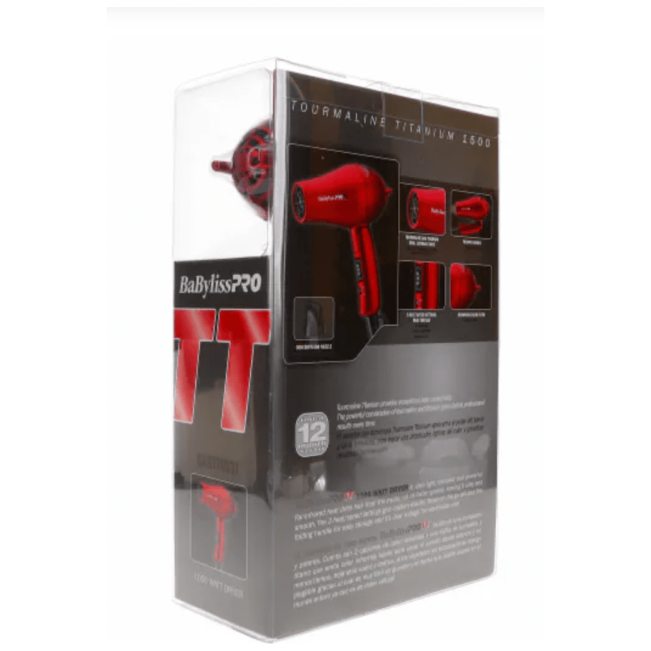 BaBylissPRO TT Tourmaline Titanium 1000W Travel Hair Dryer – Compact Ionic Blow Dryer for Frizz - Free Styling On - the - Go - Beauty Exchange Beauty Supply
