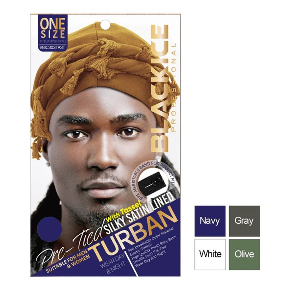 Black Ice Professional Pre - Tied Silky Satin Lined Turban – Effortless Hair Protection with Style - Beauty Exchange Beauty Supply