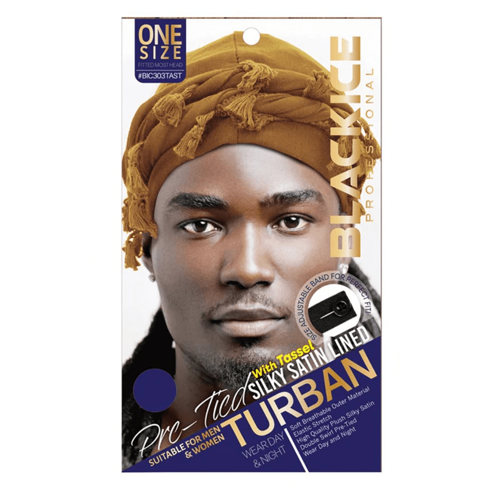 Black Ice Professional Pre - Tied Silky Satin Lined Turban – Effortless Hair Protection with Style - Beauty Exchange Beauty Supply