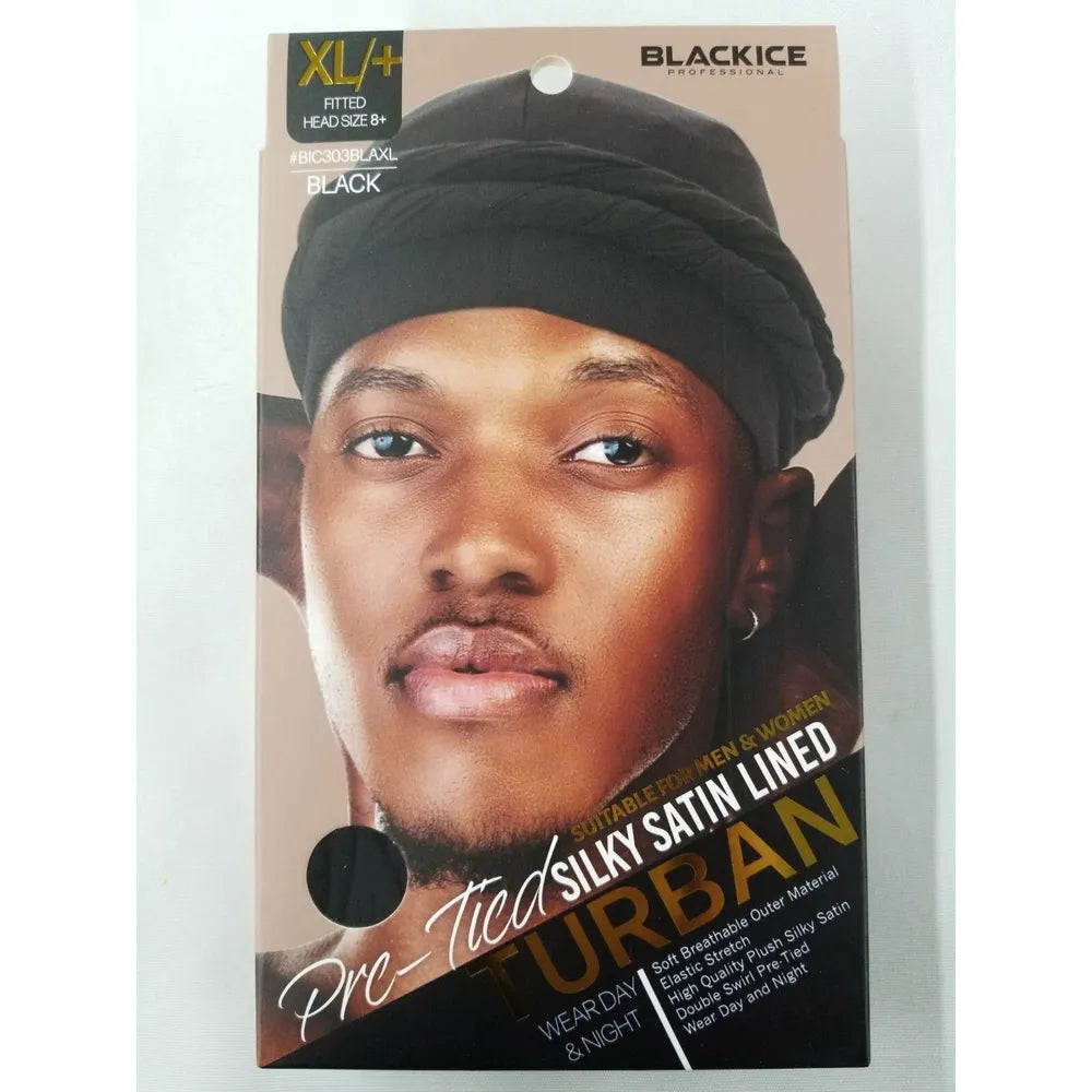 Black Ice Professional Pre - Tied Silky Satin Lined Turban M/L – Stylish Hair Protection with Satin Comfort | 6 Colors - Beauty Exchange Beauty Supply