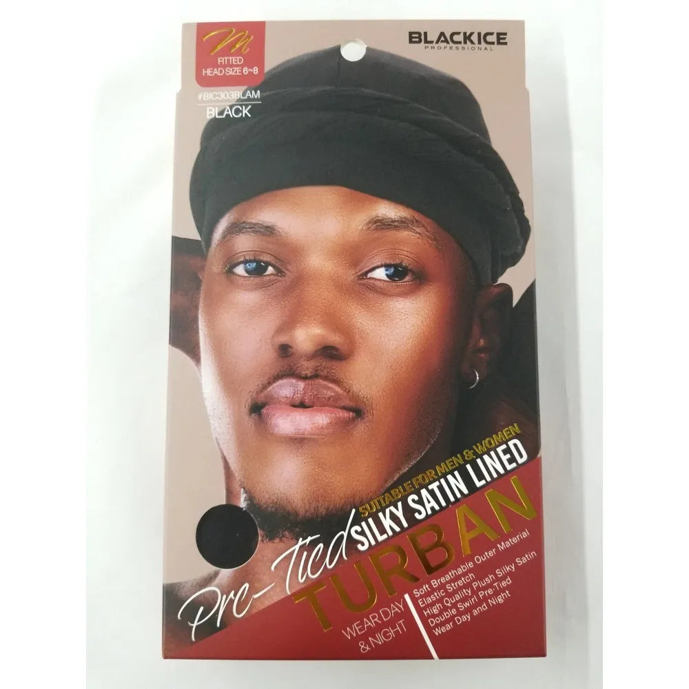 Black Ice Professional Pre - Tied Silky Satin Lined Turban M/L – Stylish Hair Protection with Satin Comfort | 6 Colors - Beauty Exchange Beauty Supply