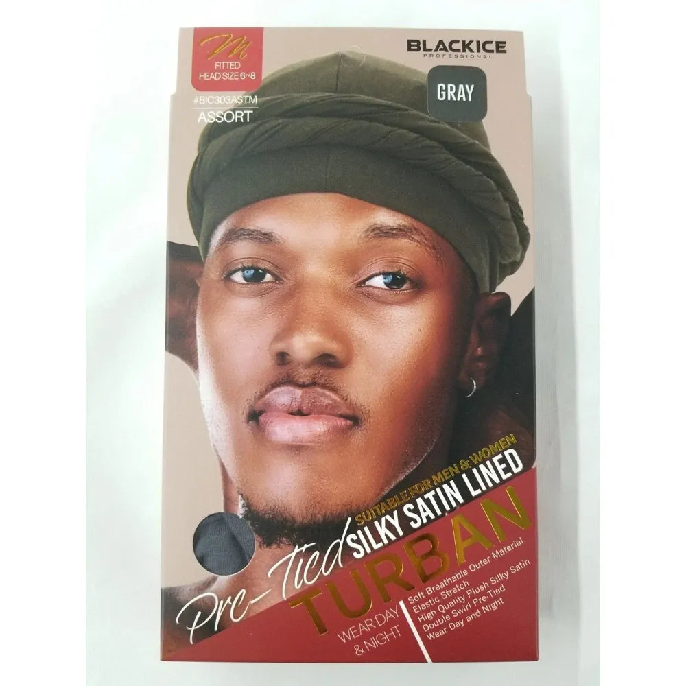 Black Ice Professional Pre - Tied Silky Satin Lined Turban M/L – Stylish Hair Protection with Satin Comfort | 6 Colors - Beauty Exchange Beauty Supply