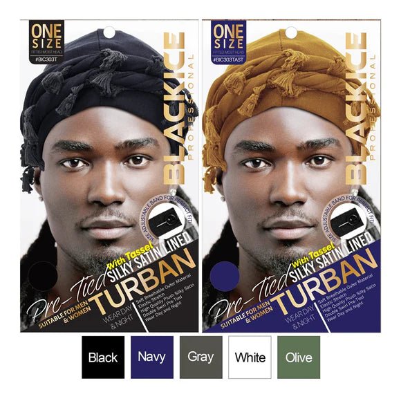 Black Ice Professional Silky Satin Lined Turban – Pre - Tied - Beauty Exchange Beauty Supply