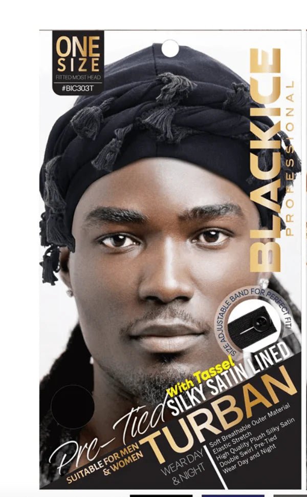 Black Ice Professional Silky Satin Lined Turban – Pre - Tied - Beauty Exchange Beauty Supply