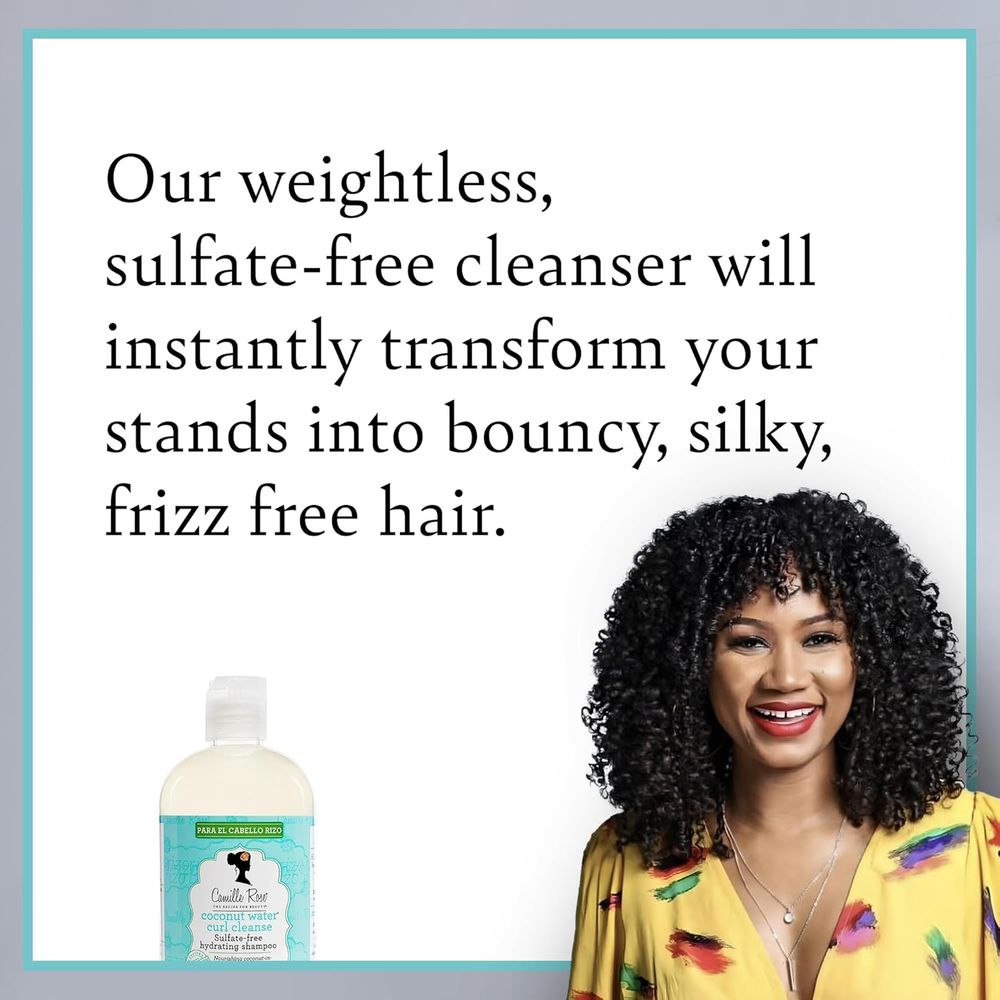 Camille Rose Coconut Water Curl Cleanse, Sulfate Free Hydrating Shampoo, with Coconut, Castor, and Rosemary Oils, for Soft Bouncy Curls, 12 oz - Beauty Exchange Beauty Supply