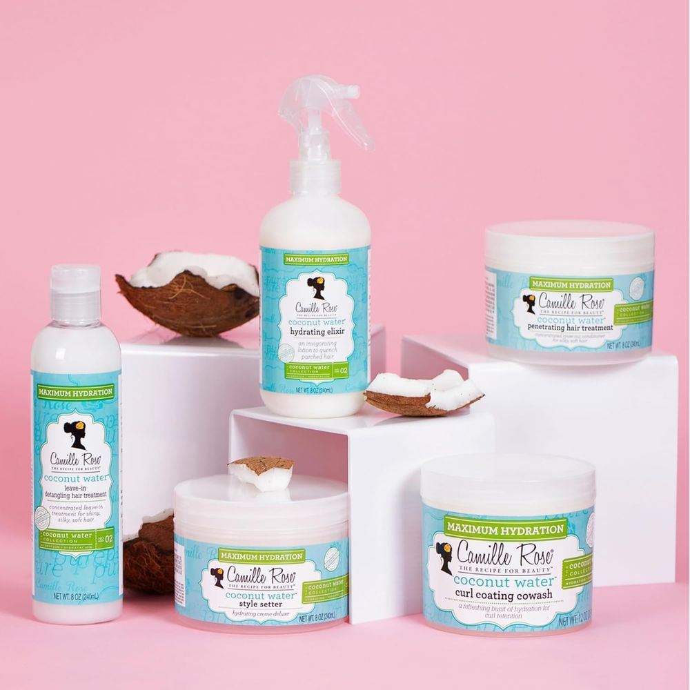 Camille Rose Coconut Water Hydrating Elixir, Hydtating Hair Treatment to Strengthen, Soften and Shine, for All Hair Types, 8 oz - Beauty Exchange Beauty Supply