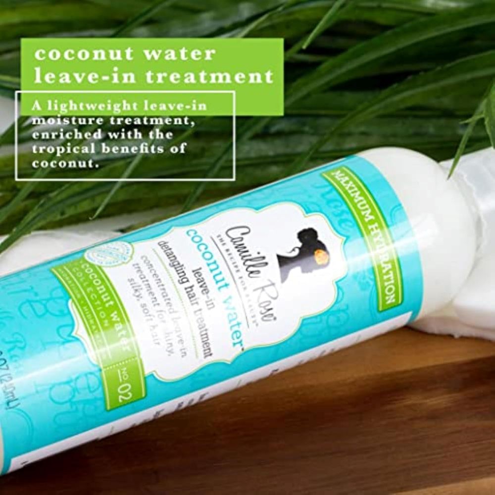 Camille Rose Coconut Water Leave in Conditioner, Concentrated Hair Detangling Treatment for Maximum Hydration and Shiny, Silky, Soft Strands, 8 oz - Beauty Exchange Beauty Supply
