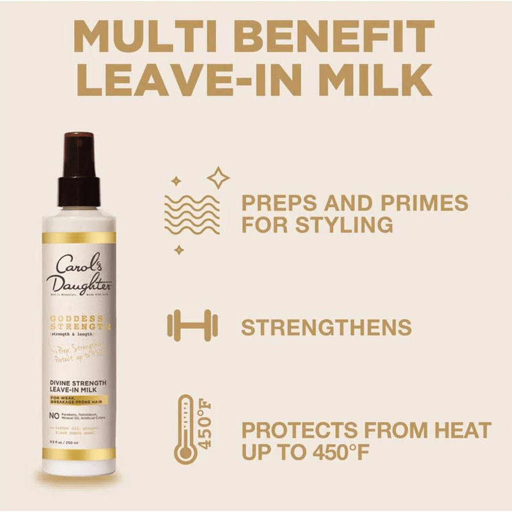 Carol's Daughter Leave In Conditioner, 8.5 Fluid Ounces, Goddess Strength Divine Strength Hair Milk with Castor Oil for Weak, Wavy, Coily and Curly Hair - Beauty Exchange Beauty Supply