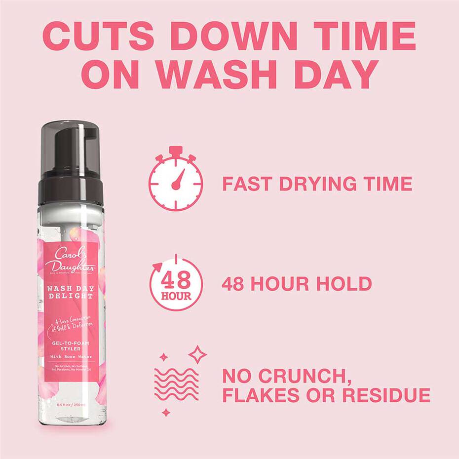 Carol’s Daughter Wash Day Delight Gel - To - Foam Styler with Rose Water | Lightweight Styling Foam for Curls, Coils & Natural Hair with Soft Hold & Moisture – 8.5 fl oz - Beauty Exchange Beauty Supply
