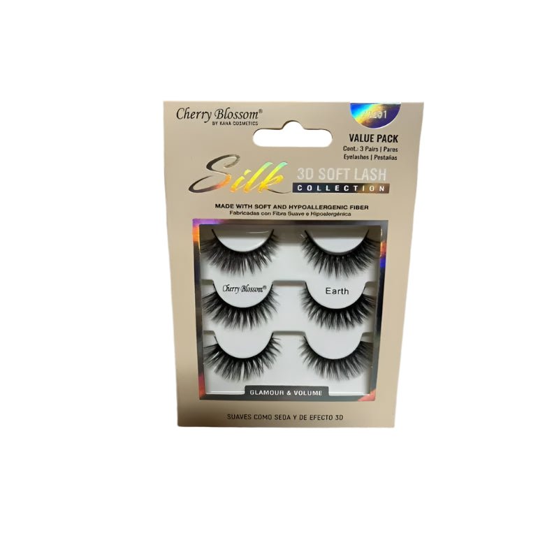 Cherry Blossom Silk 3D Soft Eyelashes – 3 Pairs | Glamour & Volume with Featherlight Comfort | Styles 01 Earth, 12 Saturn, 13 Neptune, 32 Sedna, 33 Orcus (Packaging May Vary) - Beauty Exchange Beauty Supply