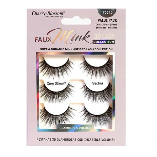 Cherry Blossom Silk 3D Soft Eyelashes – 3 Pairs | Glamour & Volume with Featherlight Comfort | Styles 01 Earth, 12 Saturn, 13 Neptune, 32 Sedna, 33 Orcus (Packaging May Vary) - Beauty Exchange Beauty Supply