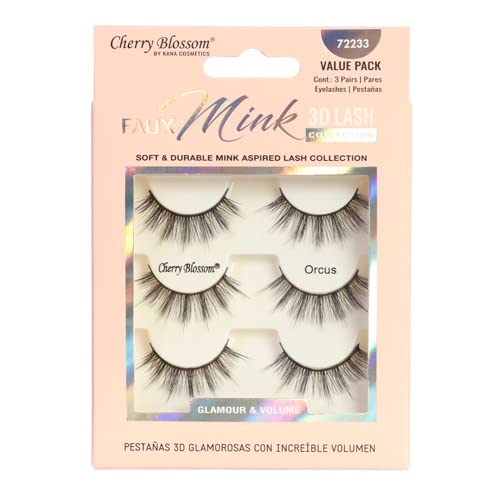 Cherry Blossom Silk 3D Soft Eyelashes – 3 Pairs | Glamour & Volume with Featherlight Comfort | Styles 01 Earth, 12 Saturn, 13 Neptune, 32 Sedna, 33 Orcus (Packaging May Vary) - Beauty Exchange Beauty Supply