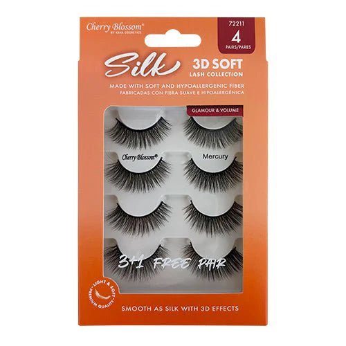 Cherry Blossom Silk 3D Soft Eyelashes – 3+1 Free Pairs | Enhance Volume, Length & Curl | Styles 02 Mars, 11 Mercury, 31 Eris - Beauty Exchange Beauty Supply