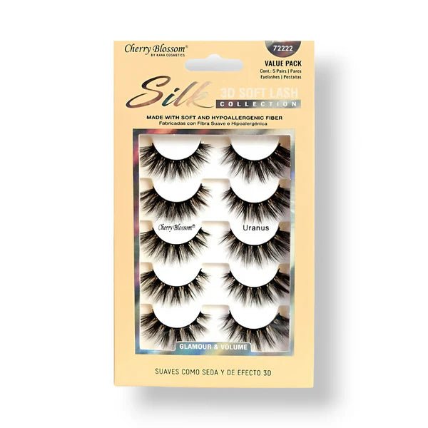 Cherry Blossom Silk 3D Soft Eyelashes – 5 Pairs | Ultra - Soft, Lightweight, and Wispy | Styles 21 Pluto & 22 Uranus - Beauty Exchange Beauty Supply