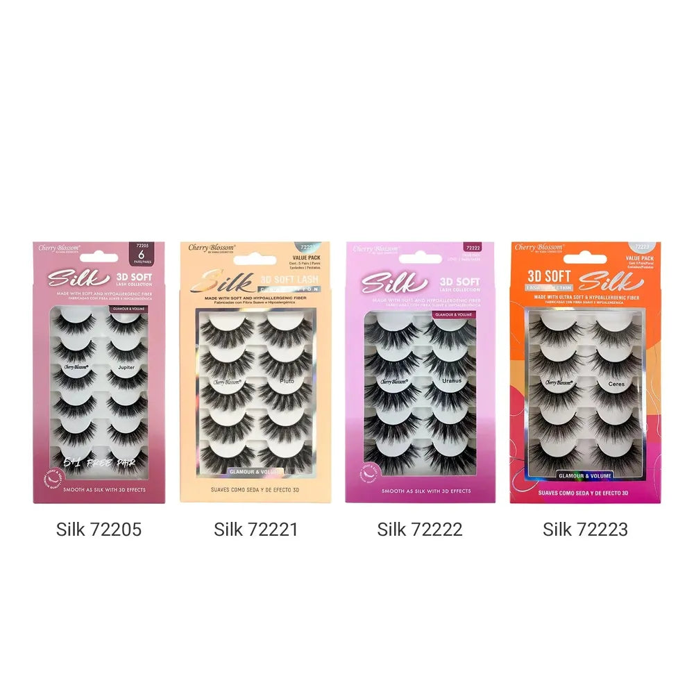Cherry Blossom Silk 3D Soft Eyelashes – 5+1 Free Pair | Ultra - Soft, Lightweight & Wispy | Styles 21 Pluto, 22 Uranus, 23 Ceres - Beauty Exchange Beauty Supply