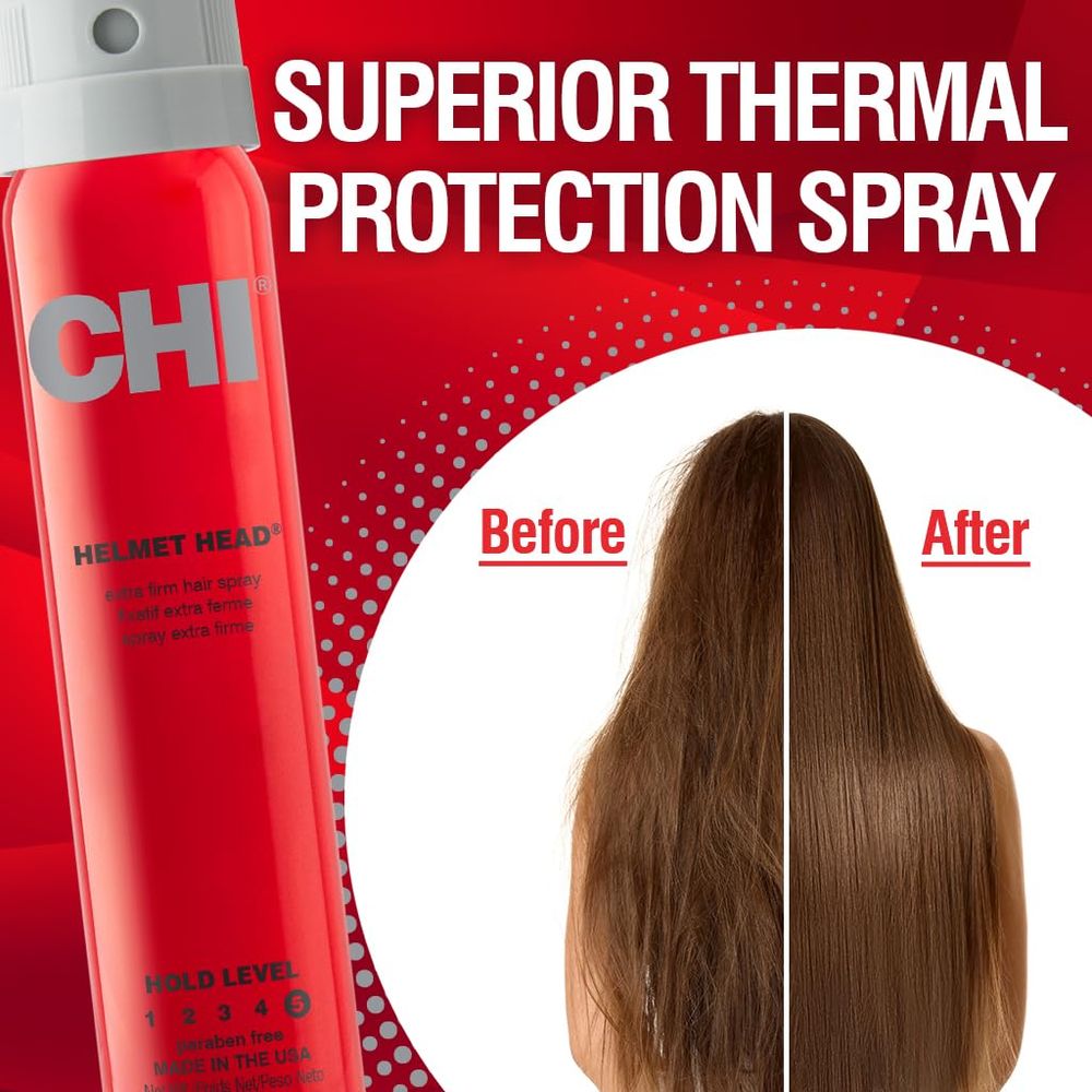 CHI Helmet Head Extra Firm Hairspray, Protects Against Humidity & Creates Voluminous Hairstyles, Sulfate & Paraben - Free, 2.6 Oz - Beauty Exchange Beauty Supply