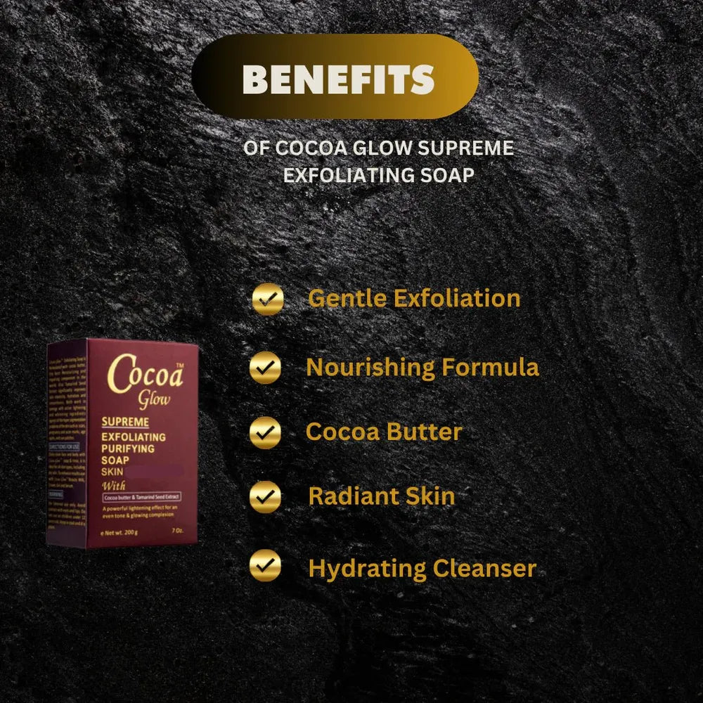 Cocoa Glow - Supreme | Exfoliating Purifying Soap | Skin Lightening | Cocoa Butter | Tamarind Extract | 7oz | - Beauty Exchange Beauty Supply
