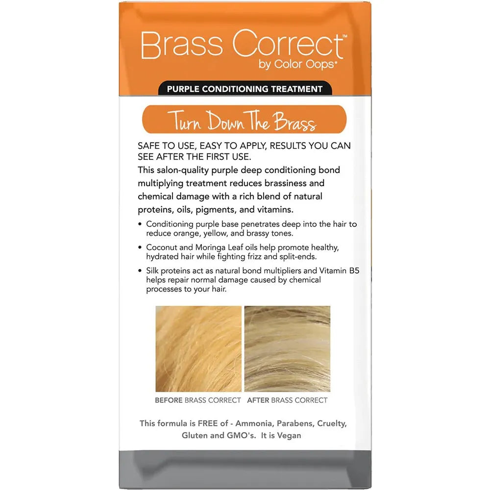 Color Oops BRASS CORRECT Purple Conditioning Treatment – Tone Down Brassiness, Boost Shine (4 fl oz) - Beauty Exchange Beauty Supply