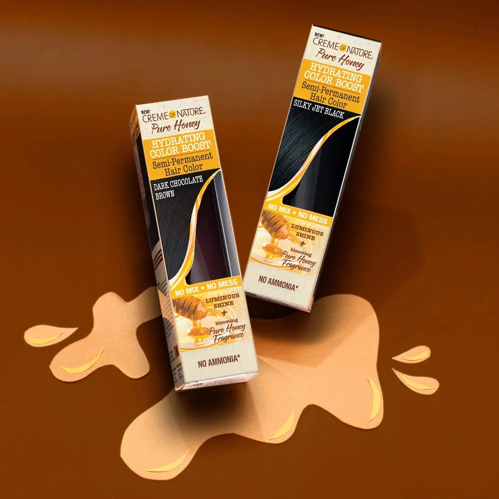 Creme of Nature Pure Honey Hydrating Color Boost – Semi - Permanent Hair Color | 2 Variants - | Silky Jet Black & Dark Chocolate Brown | – 3 oz – Unisex - Beauty Exchange Beauty Supply
