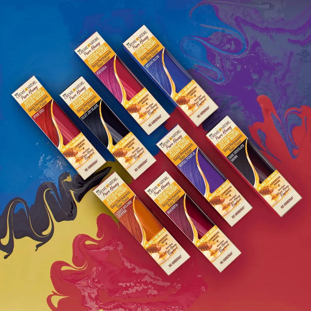 Creme of Nature Pure Honey Hydrating Color Boost – Semi - Permanent Hair Color – 3 oz, Unisex (Royal Purple, Magenta, Fuchsia, Light Golden Copper, Indigo Blue) - Beauty Exchange Beauty Supply