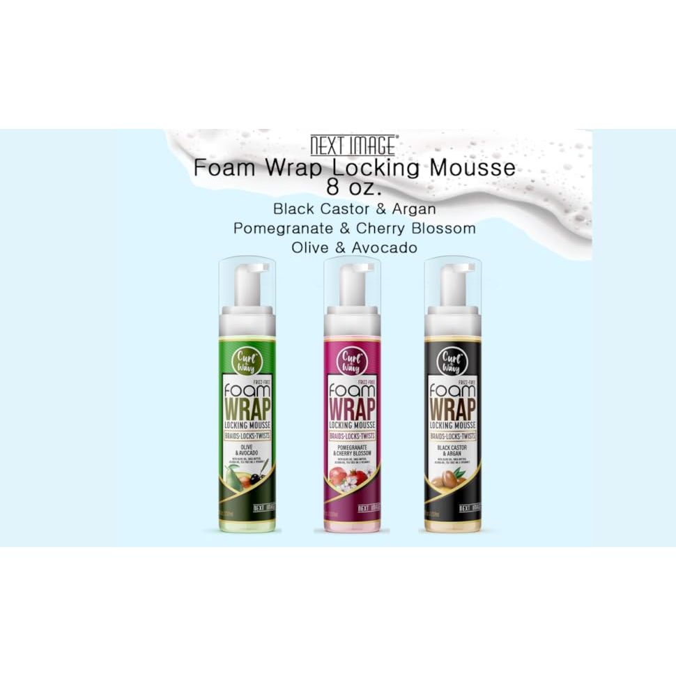 Curl & Wavy Foam Wrap Locking Mousse | 3 Unique Variants - Olive & Avocado, Black Castor & Argan, Pomegranate & Cherry Blossom | 8oz - Beauty Exchange Beauty Supply
