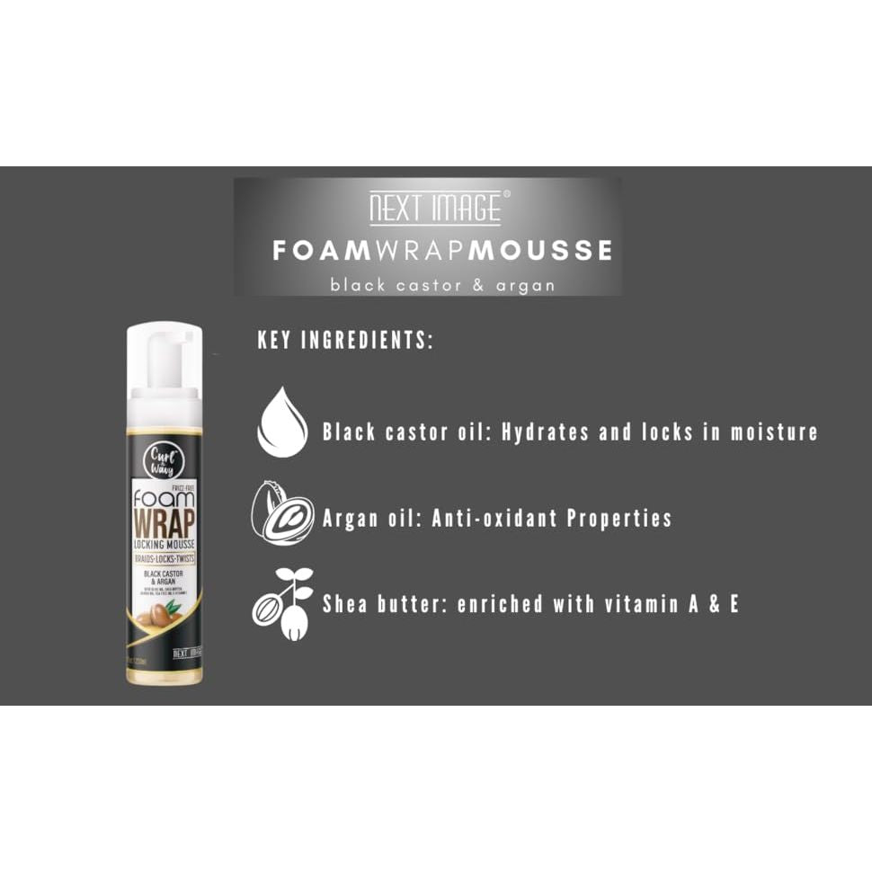 Curl & Wavy Foam Wrap Locking Mousse | 3 Unique Variants - Olive & Avocado, Black Castor & Argan, Pomegranate & Cherry Blossom | 8oz - Beauty Exchange Beauty Supply