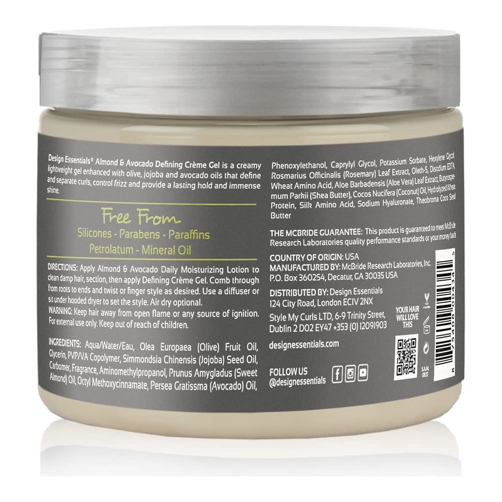 Design Essentials Almond & Avocado Defining Crème Gel 16 oz – Moisturize, Define & Hold Curls Without Crunch - Beauty Exchange Beauty Supply