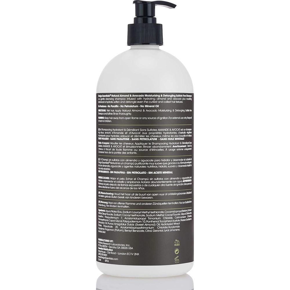 Design Essentials Natural Almond & Avocado Sulfate - Free Shampoo 34 oz โ Moisturizing Cleanse for Curly, Coily & Textured Hair - Beauty Exchange Beauty Supply