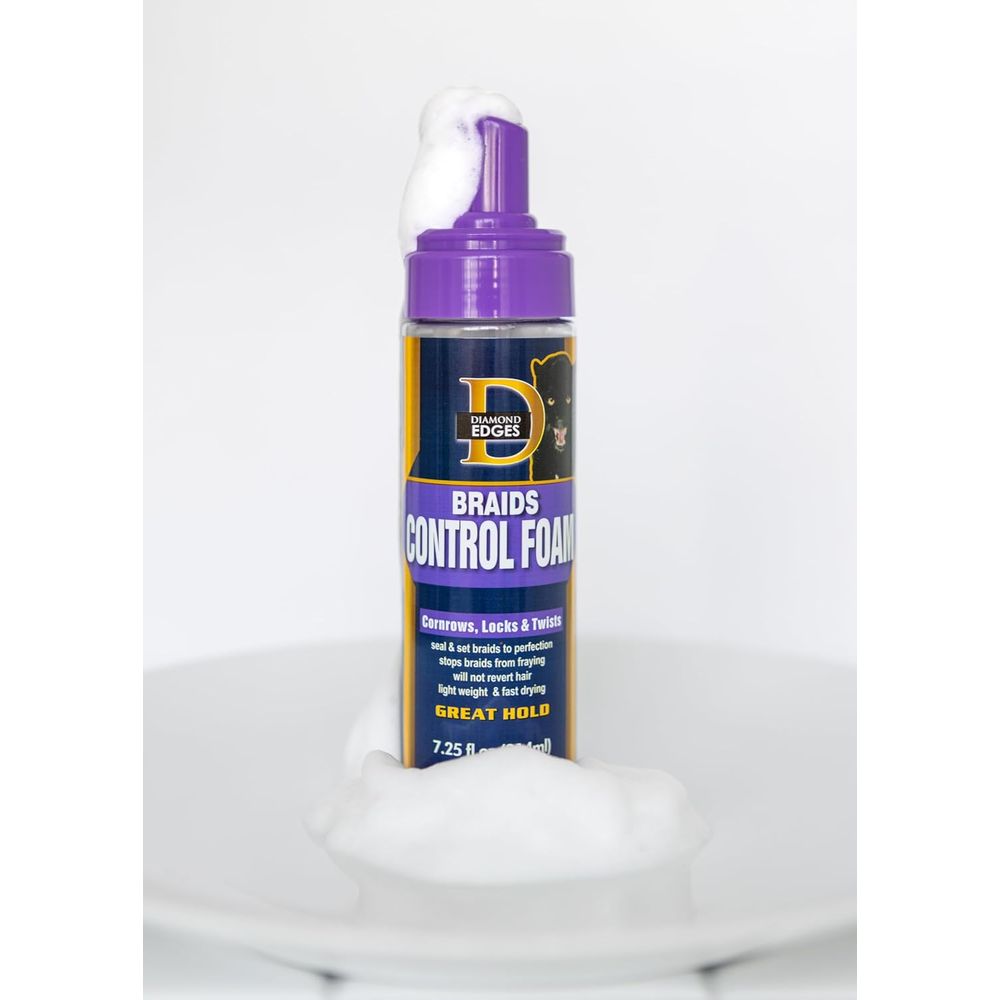 Diamond Edges Black Panther Braids Control Foam – Frizz - Free Hold & Shine for Braids (7.25 fl oz) - Beauty Exchange Beauty Supply