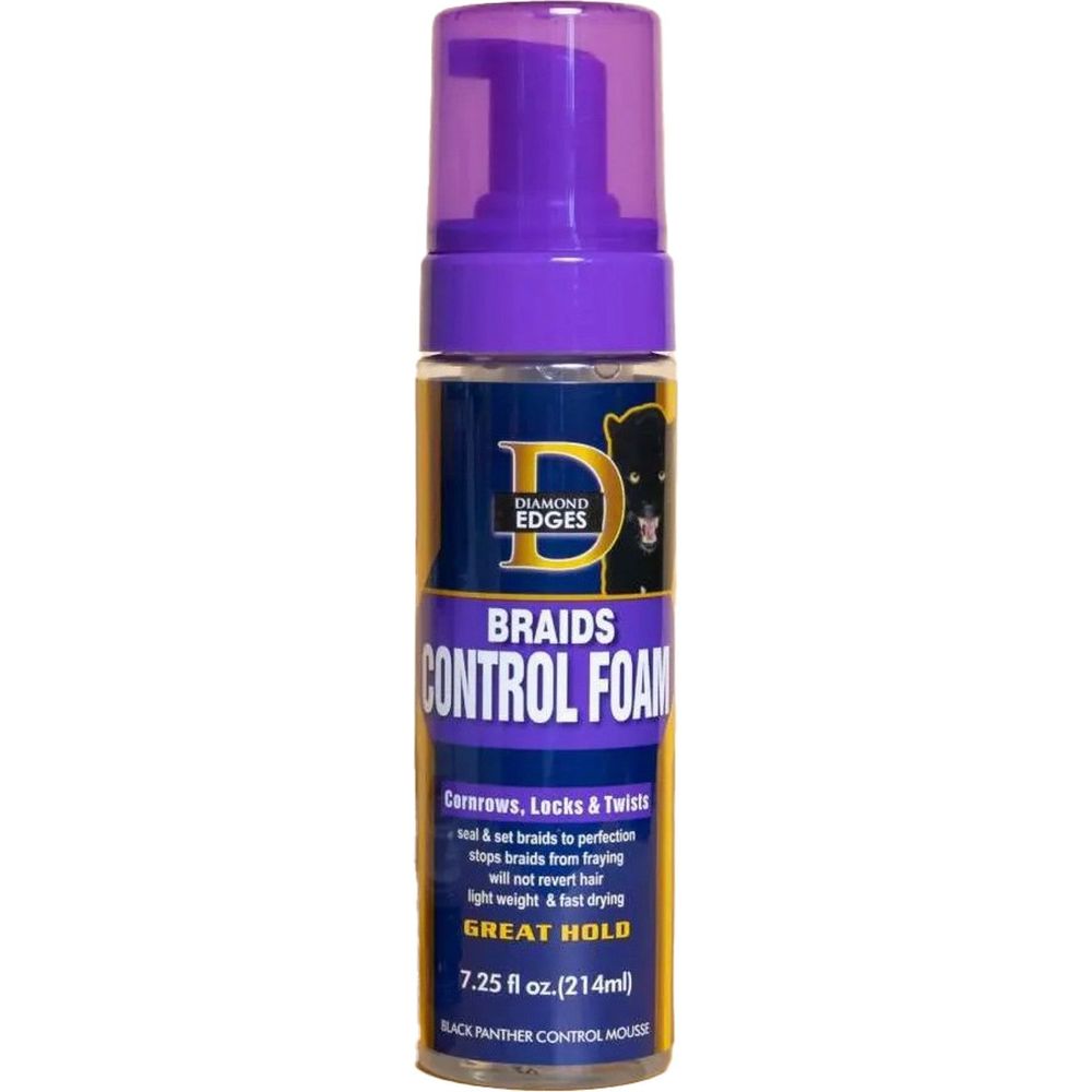 Diamond Edges Black Panther Braids Control Foam – Frizz - Free Hold & Shine for Braids (7.25 fl oz) - Beauty Exchange Beauty Supply