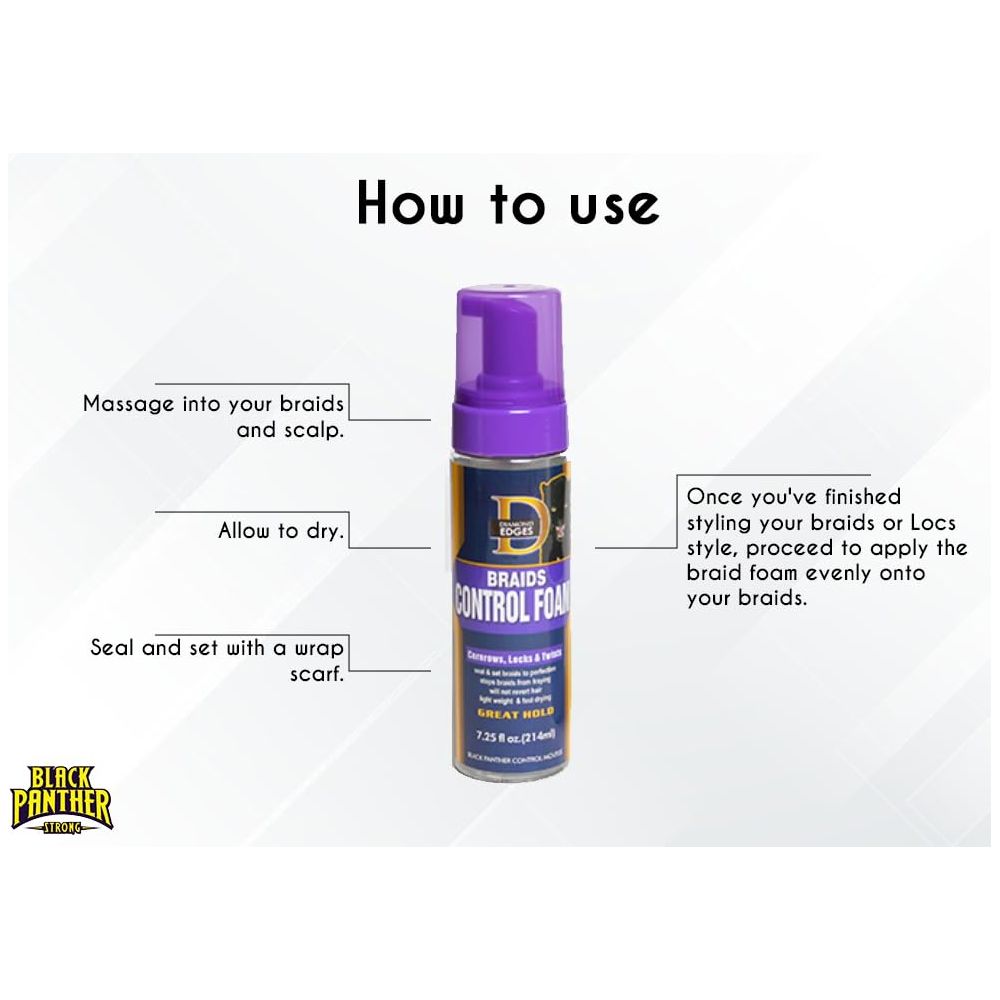 Diamond Edges Black Panther Braids Control Foam – Frizz - Free Hold & Shine for Braids (7.25 fl oz) - Beauty Exchange Beauty Supply
