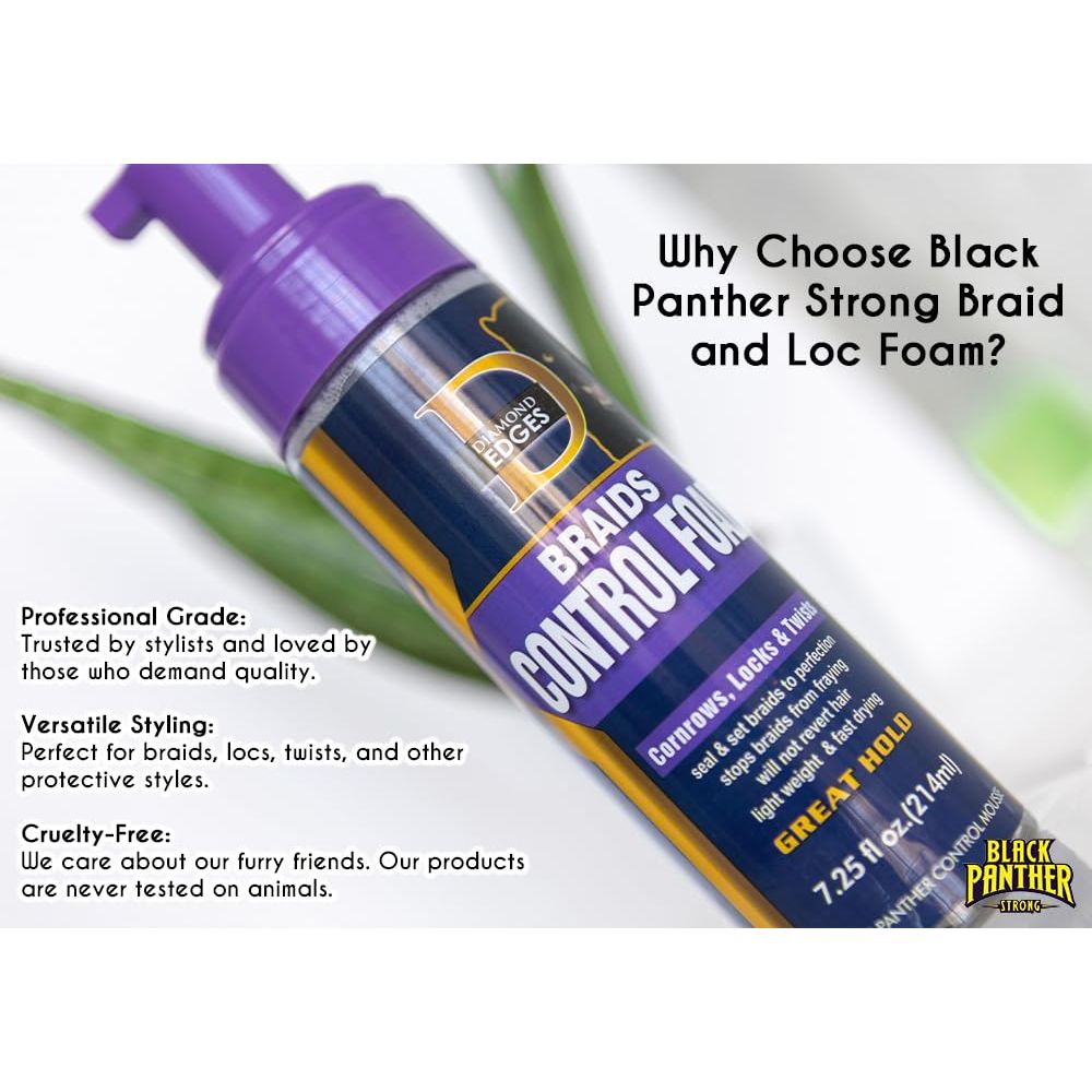 Diamond Edges Black Panther Braids Control Foam – Frizz - Free Hold & Shine for Braids (7.25 fl oz) - Beauty Exchange Beauty Supply