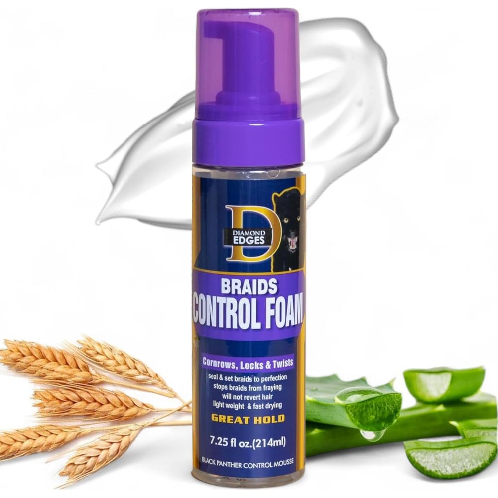 Diamond Edges Black Panther Braids Control Foam – Frizz - Free Hold & Shine for Braids (7.25 fl oz) - Beauty Exchange Beauty Supply