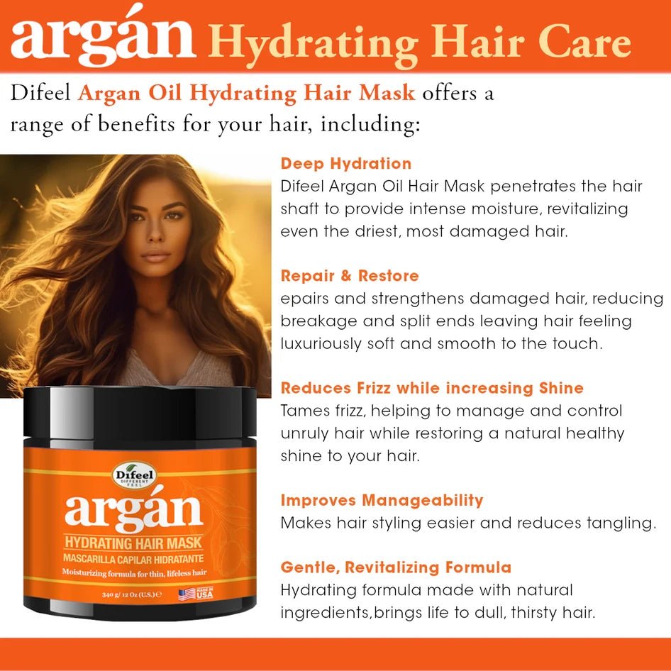Difeel Argan Hydrating Hair Mask – 12 oz - Beauty Exchange Beauty Supply