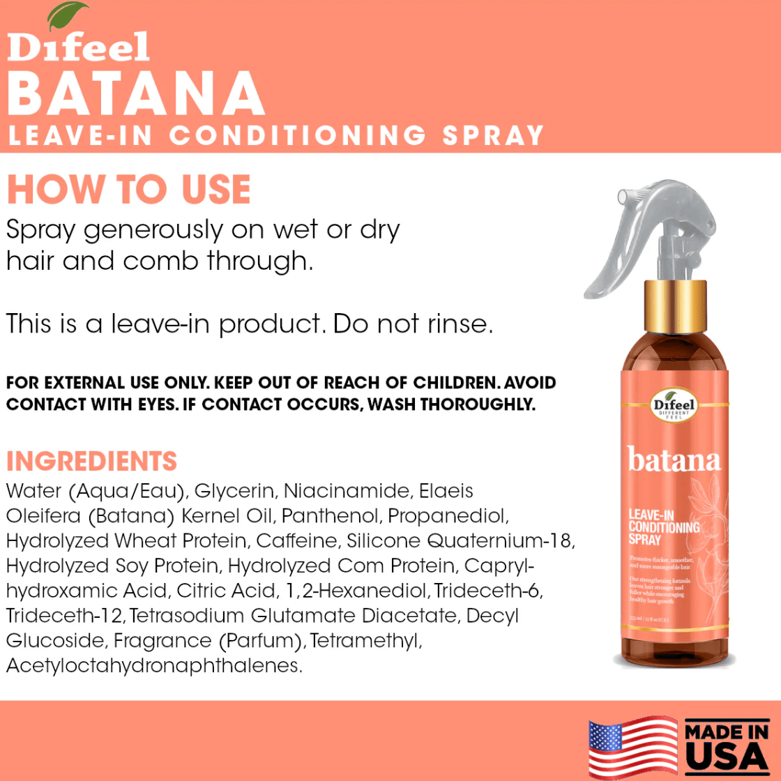 Difeel Batana Leave - in Conditioning Spray – 12 oz - Beauty Exchange Beauty Supply