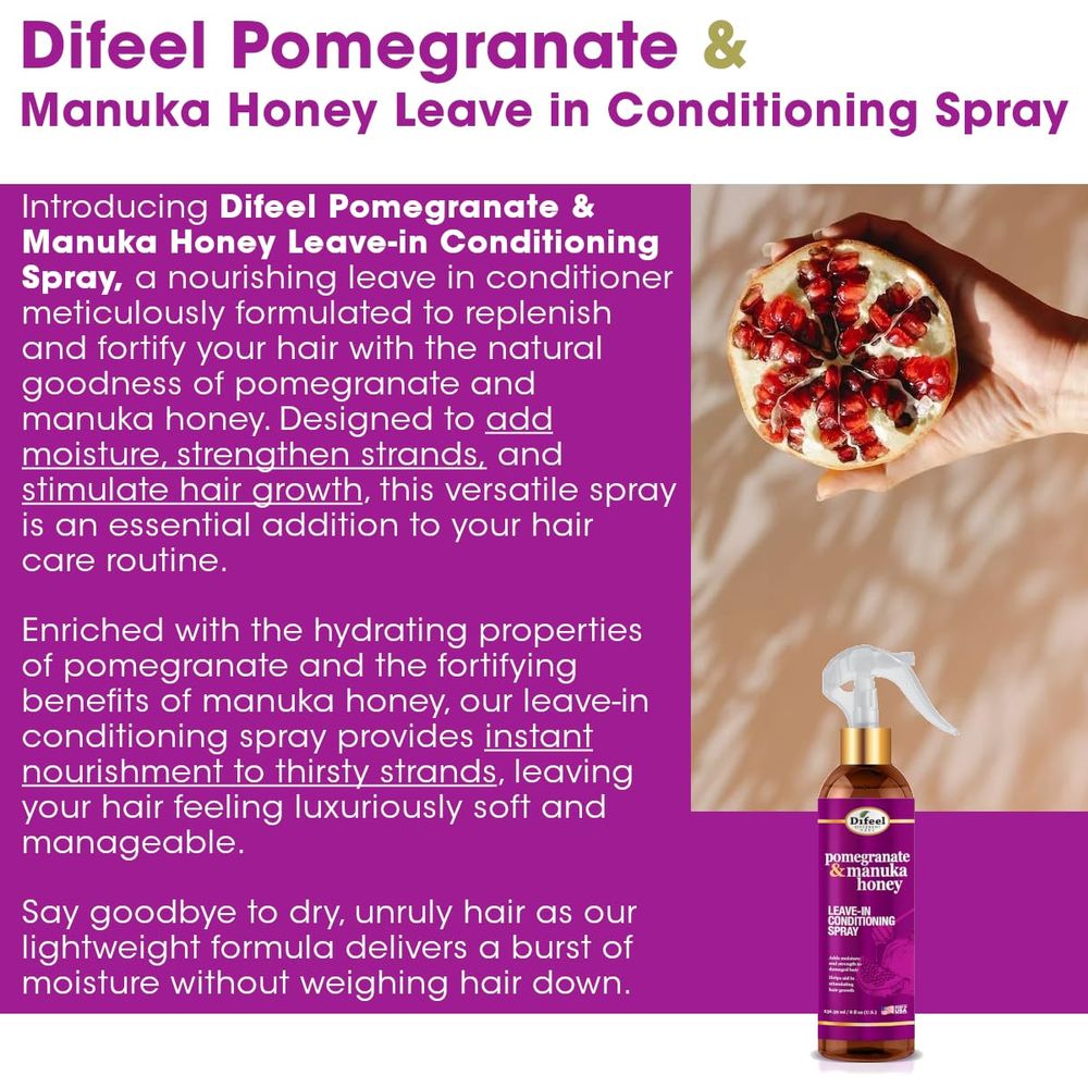 Difeel Pomegranate & Manuka Honey Leave - In Conditioning Spray – 8 oz - Beauty Exchange Beauty Supply
