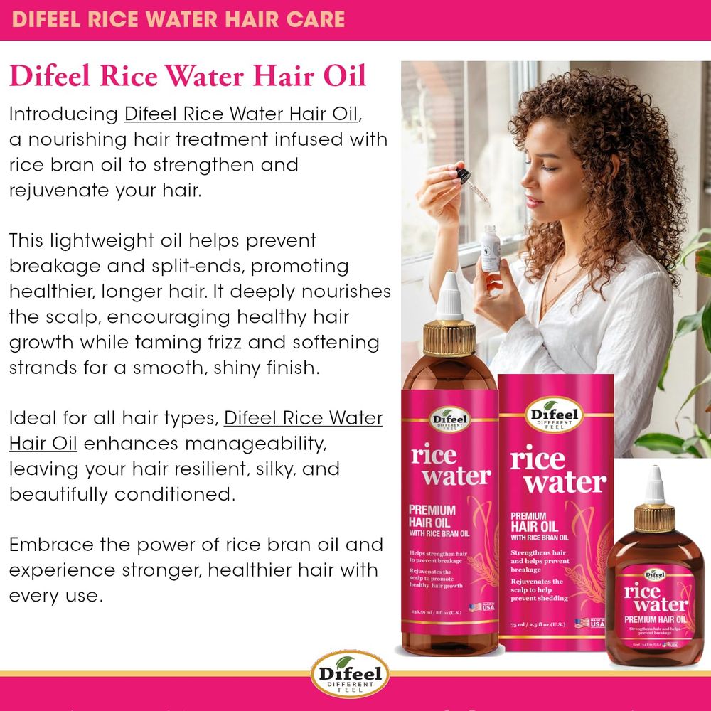 Difeel Rice Water Premium Hair Oil – 7.1 oz - Beauty Exchange Beauty Supply