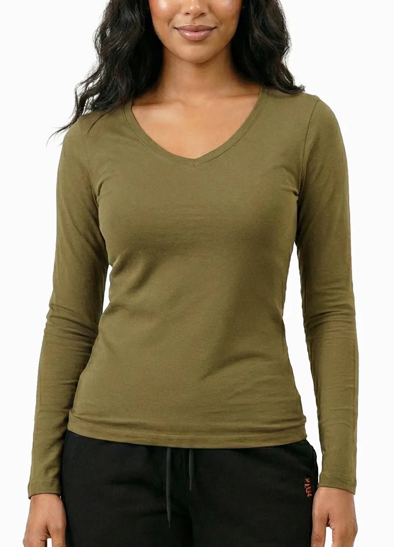 DODO Basic V - Neck Long Sleeve T-Shirt - Beauty Exchange Beauty Supply