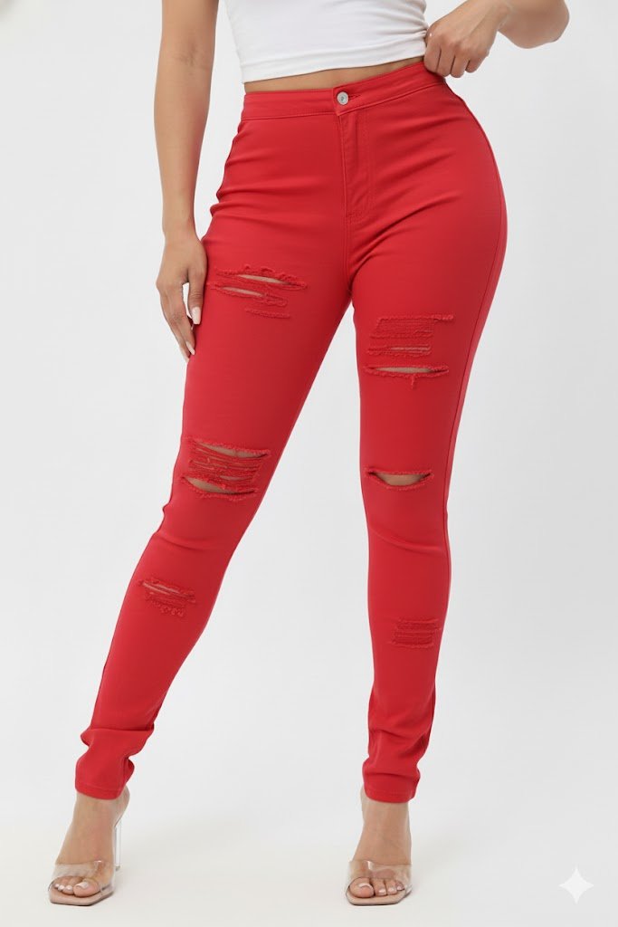 DODO Colorful Super Stretch High Waist Ripped Skinny Pants - Plus - Beauty Exchange Beauty Supply